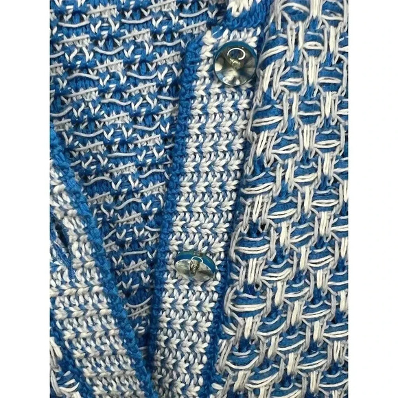 Leggiadro Women's Blue Herringbone Cardigan Sweater Size L - Picture 4 of 11